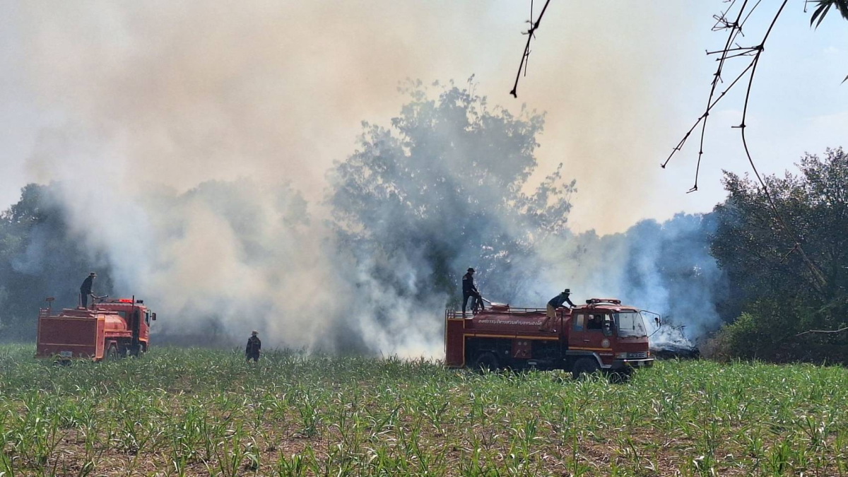ร่วมดับเพลิงไหม้ ป่าอ้อย ในพื้นที่ตำบลโคกกลาง