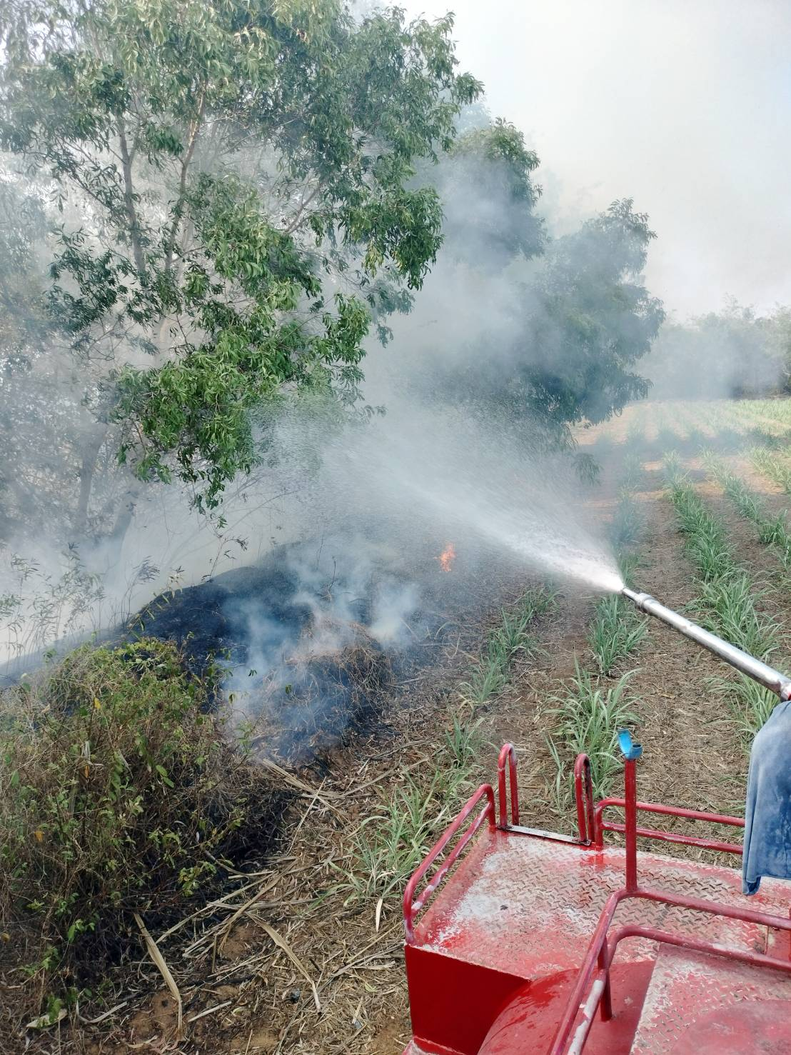 ร่วมดับเพลิงไหม้ ป่าอ้อย ในพื้นที่ตำบลโคกกลาง